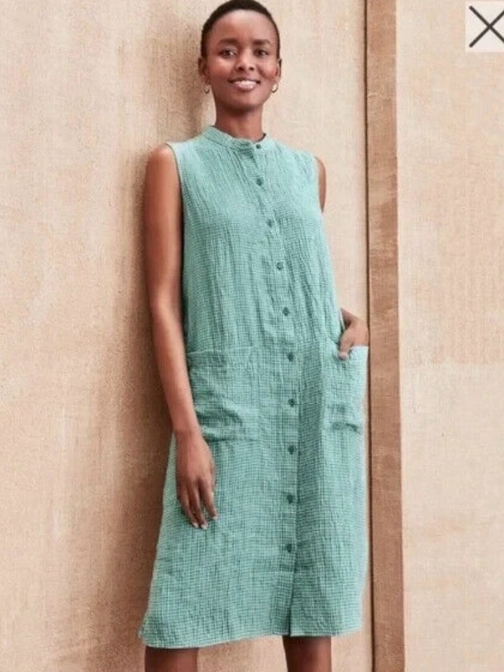 Eileen Fisher Sleeveless Button-Front Midi Dress in Teal